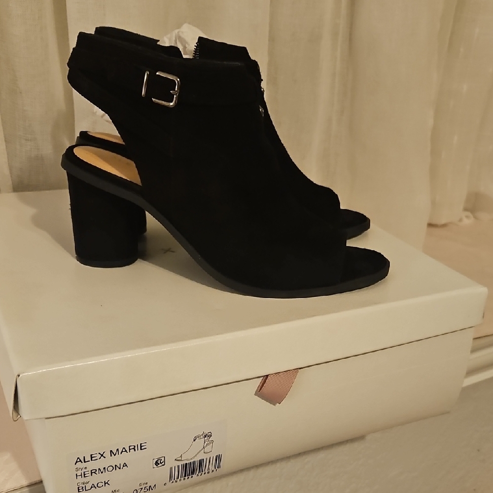 Alex Marie Black Peep-Toe Heels